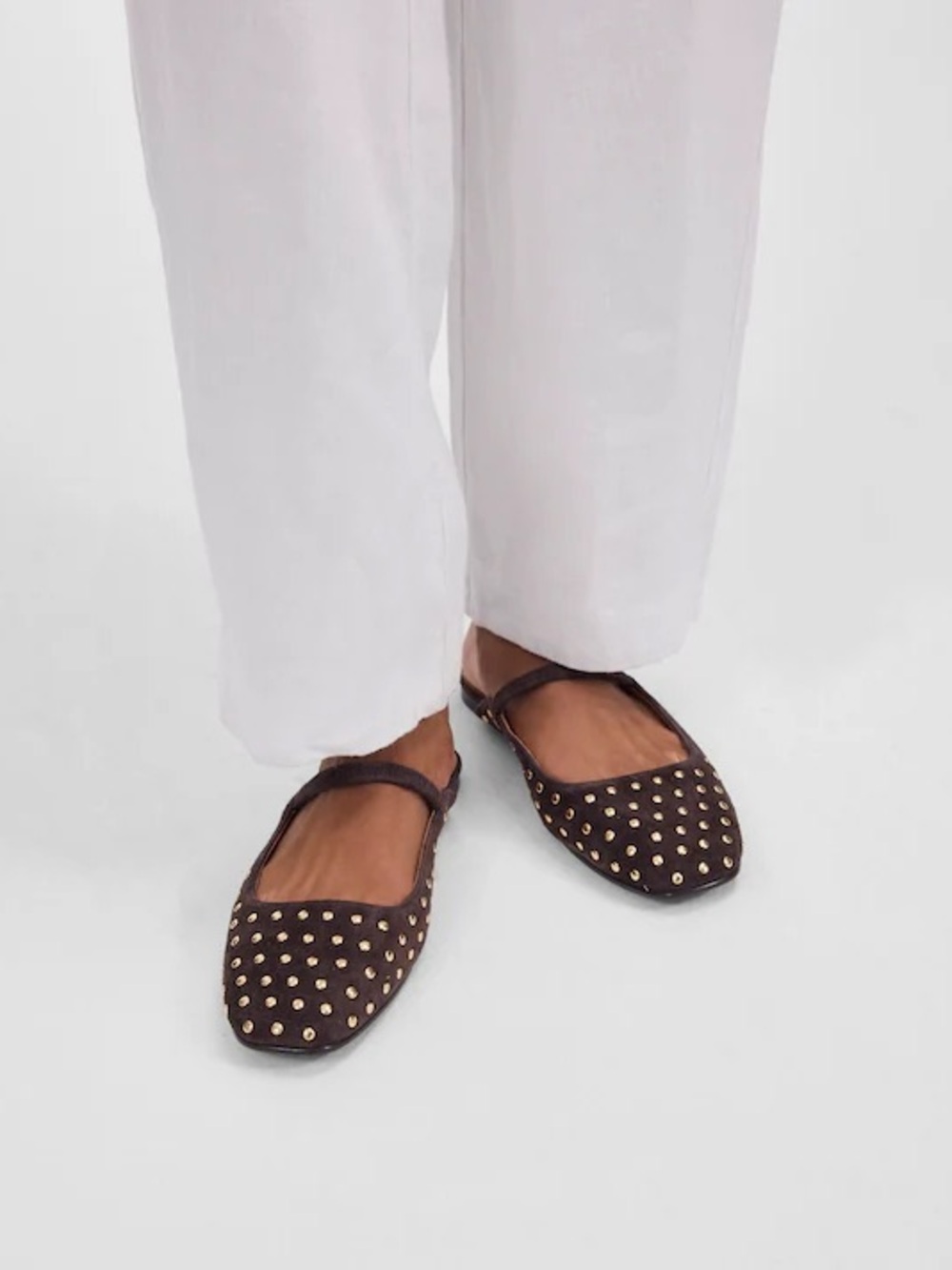 Madewell The Greta Ballet Flat Mule Studded in Dark Carob Brown Size 7 - Picture 4 of 11